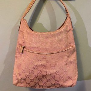 GUCCI Pink Hobo Shoulder GG Print Hand bag Vintage Style